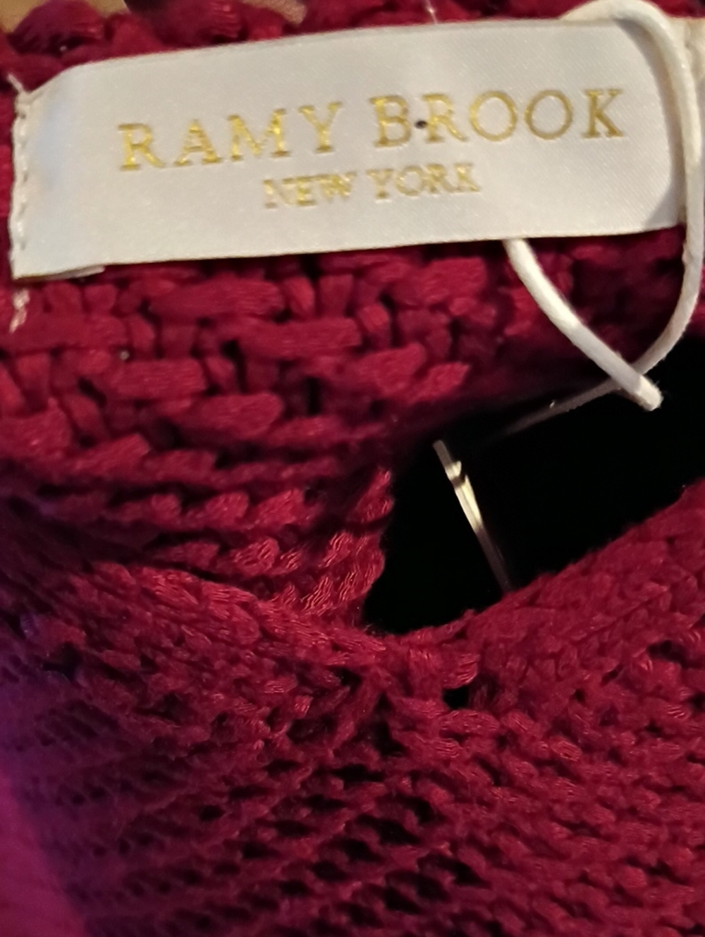 Ramy Brook CECE Bordeax Deep Red Open-Knit Scoop Neck Sweater